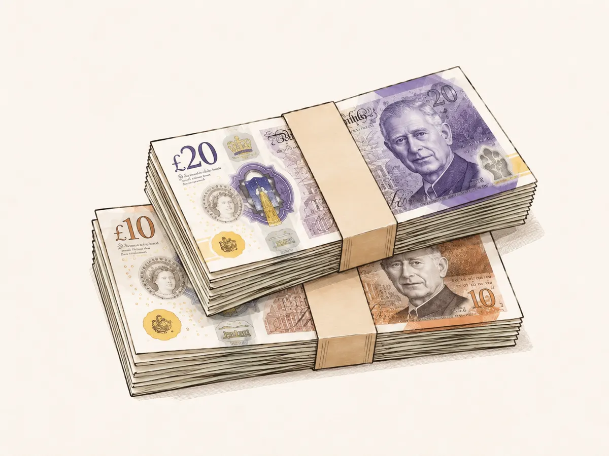 Bundles of British banknotes